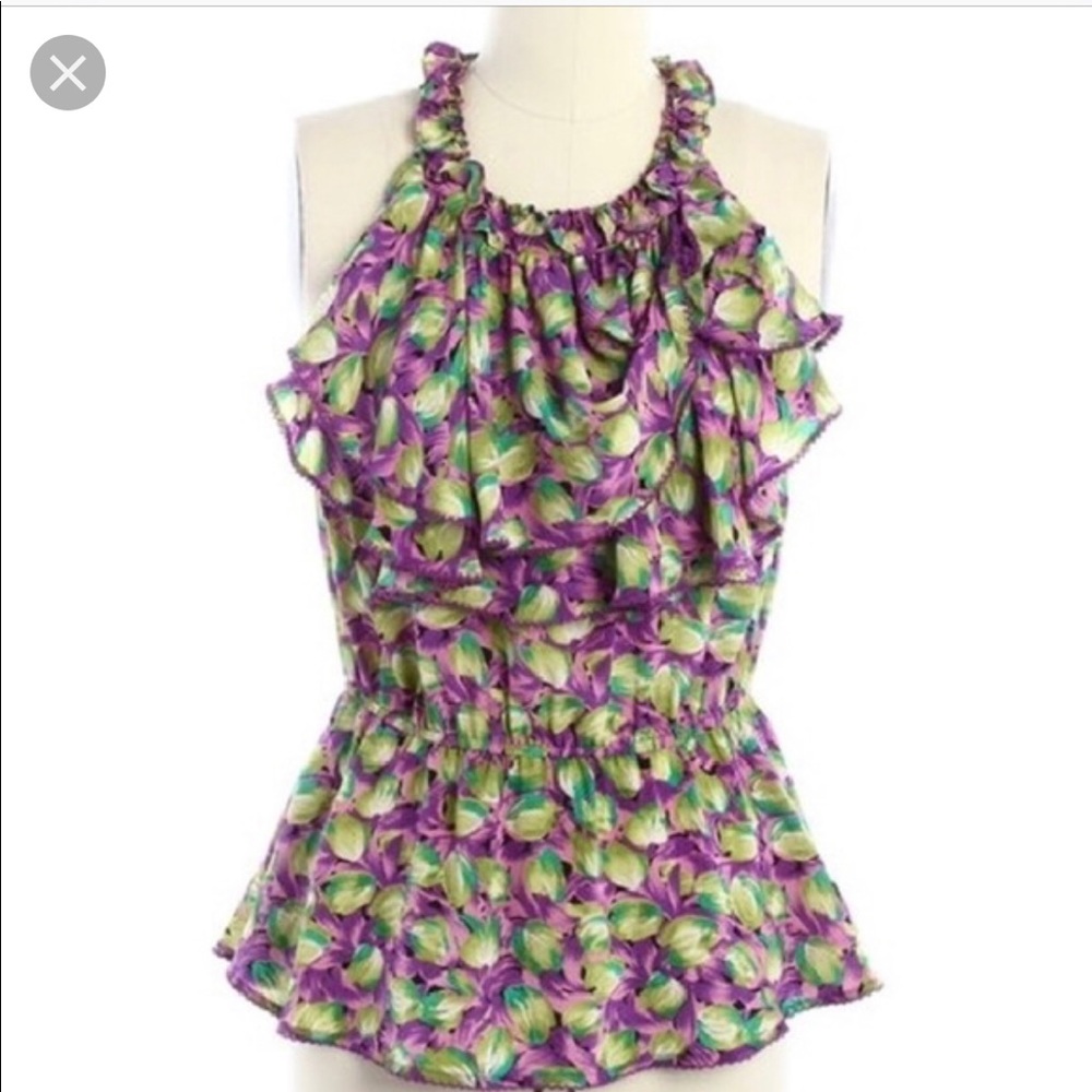 Odille Racerback silk Ruffled Top Anthropologie